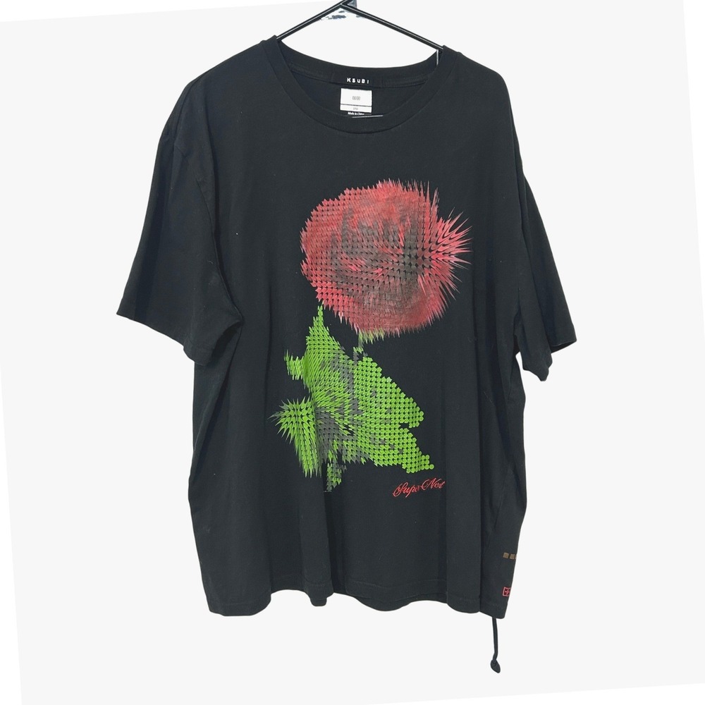 Ksubi Supernet Rose Graphic Tee 2XL‎ Black Y2K Streetwear Cyber Indie Alt